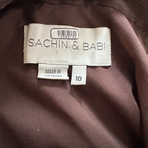 Sachin + Babi Elegant Chocolate Brown Maxi Dress with Long Shoulder Bow Size 10 - Picture 3 of 11